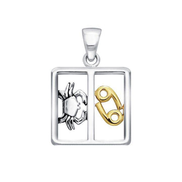 Cancer Zodiac Symbol Silver and 14K Gold Accent Pendant MPD917 - Jewelry